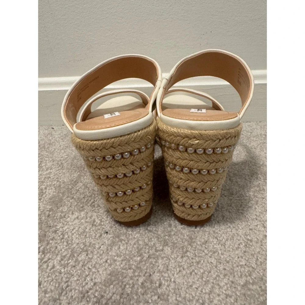 Charles David Cream Ivory Pearl Jute Espadrille Wedge Sandals Women's 10M Slides - Picture 3 of 7
